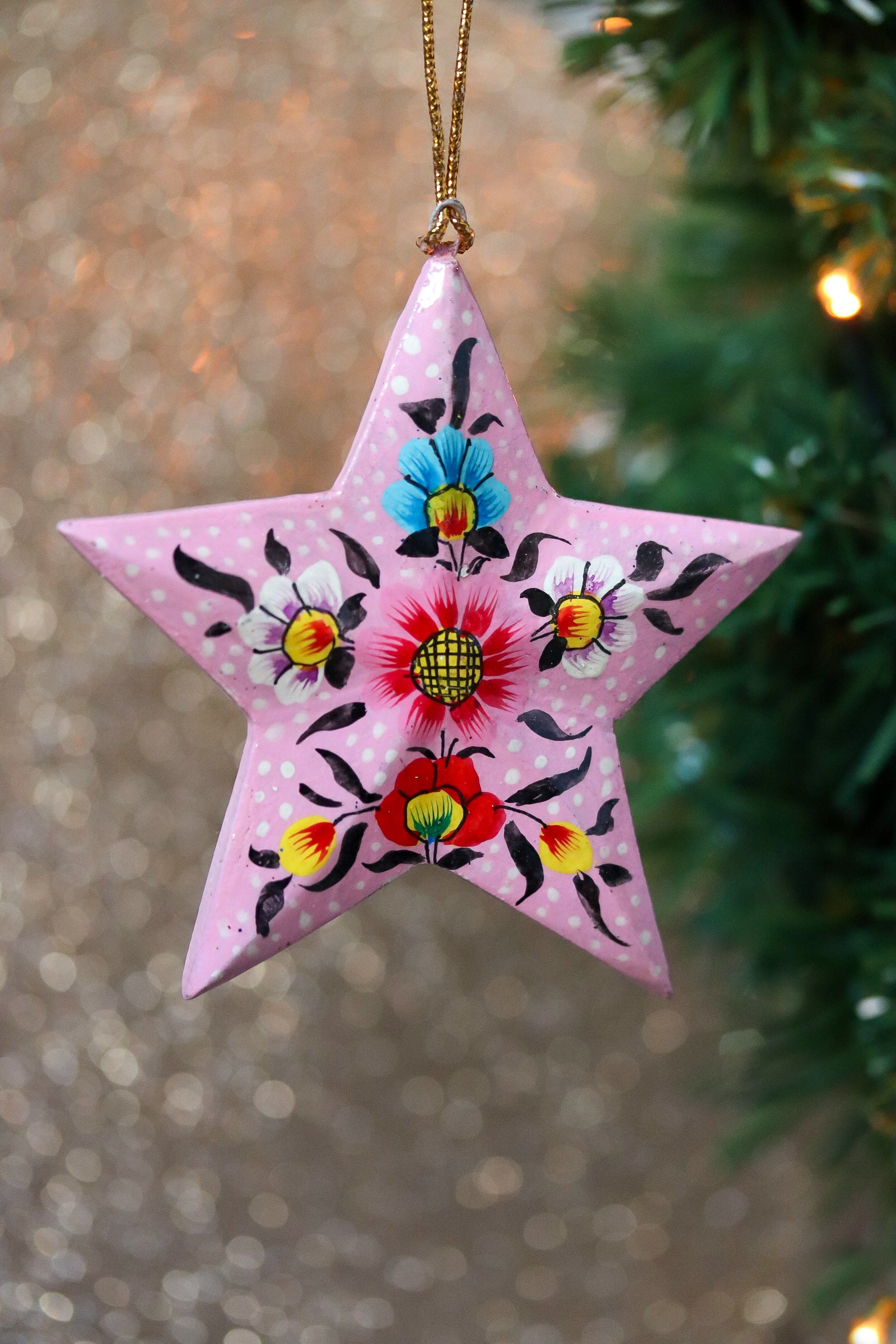 Kerstster papier-maché medium roze of wit