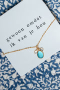 Vergulde ketting met hand bewerkte hanger - Licht Blauw