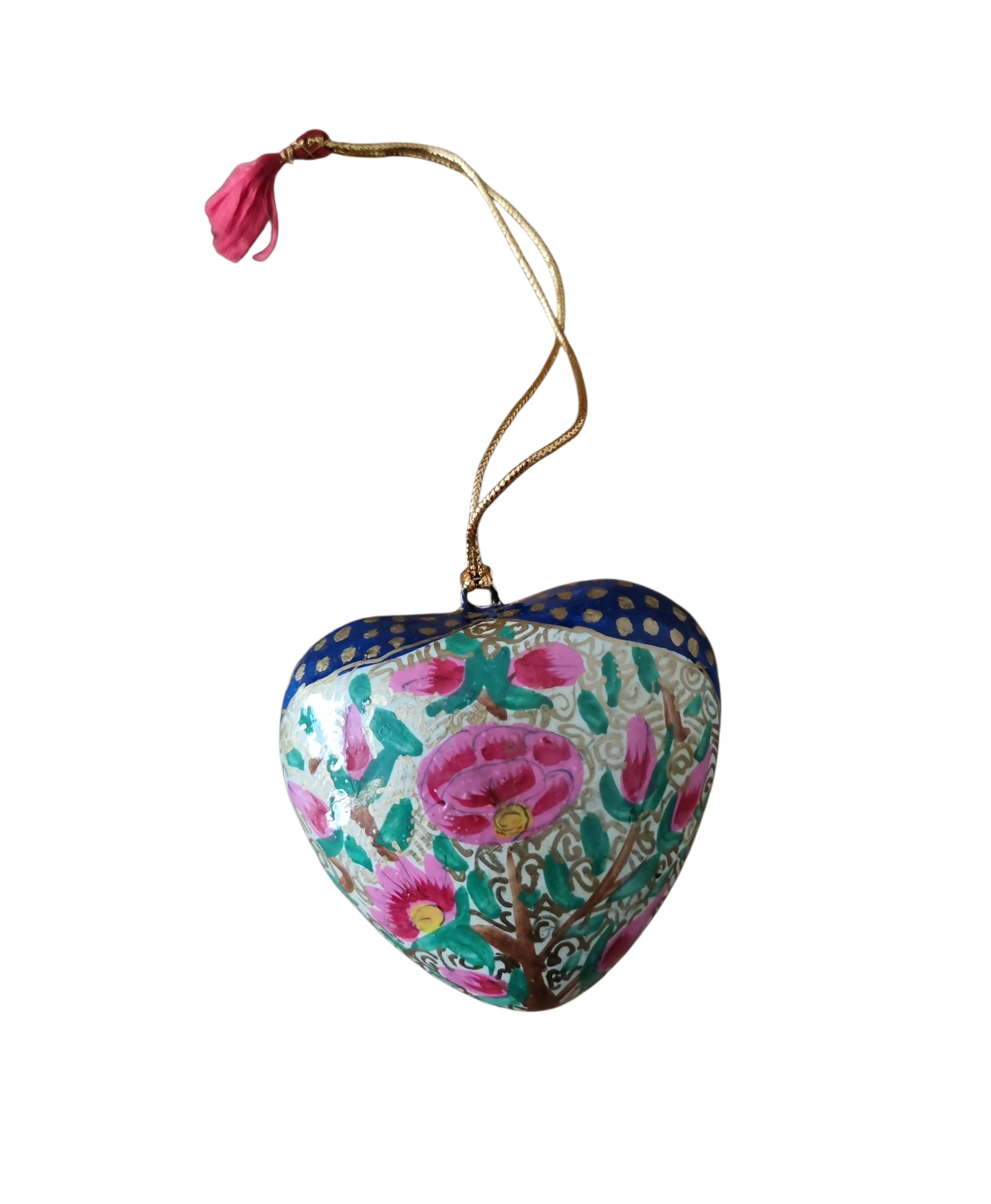 Hart papier-maché roze/blauw