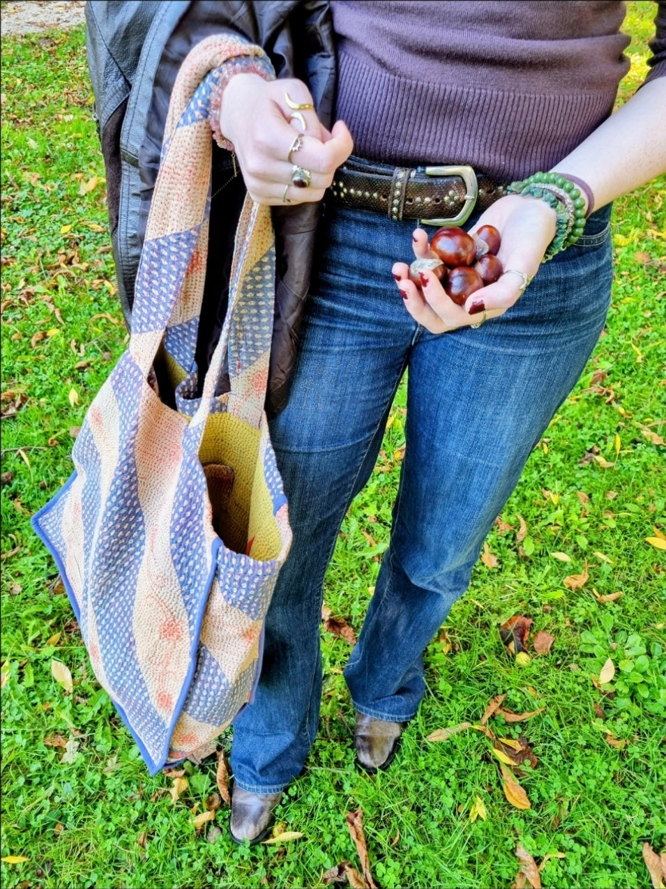 Vintage Kantha Totebage + pouch