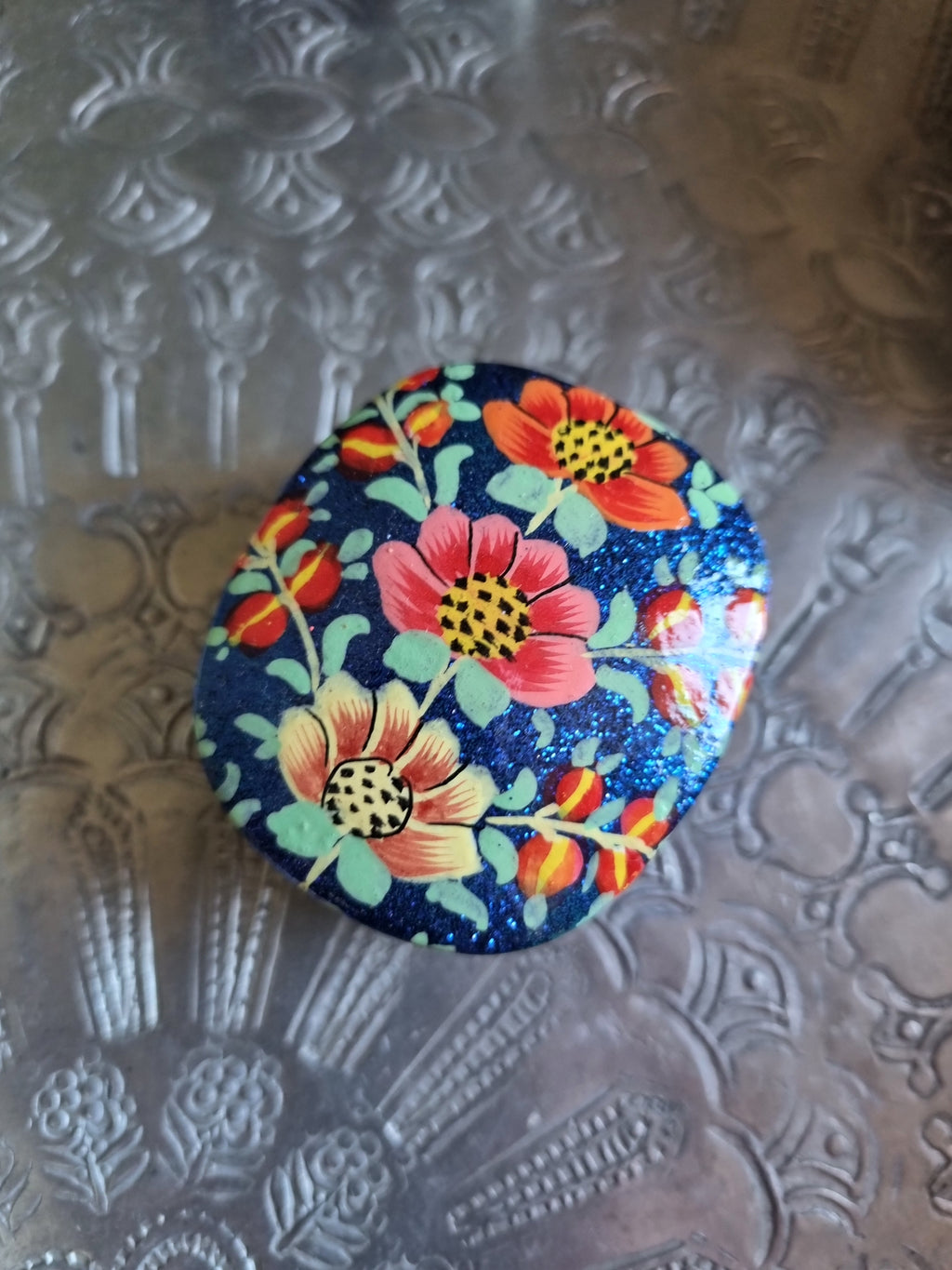 Handbeschilderd doosje - blauw